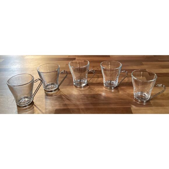 Vintage Vitrosax Italy Clear Glass Stainless Steel Handle ESPRESSO Coffee Cups 5 - Picture 1 of 9